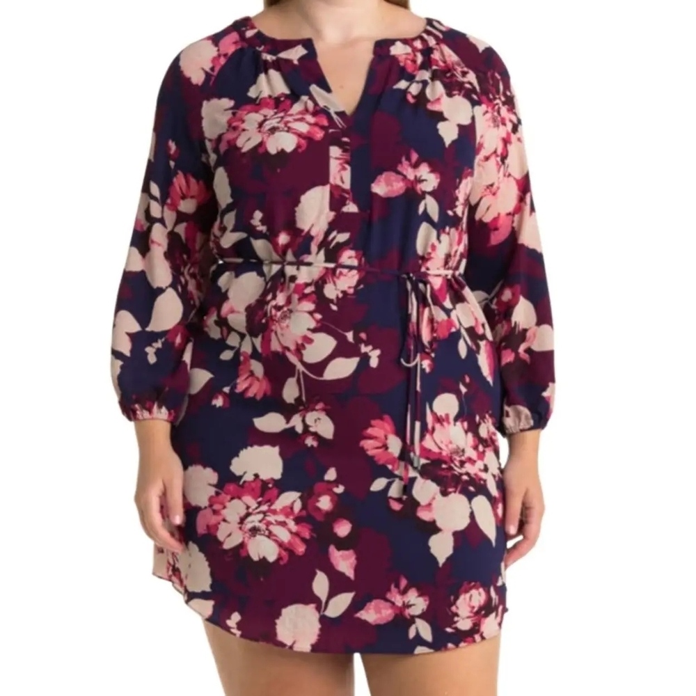 Vince Camuto Floral 3/4 Sleeve Crepe Shift Dress